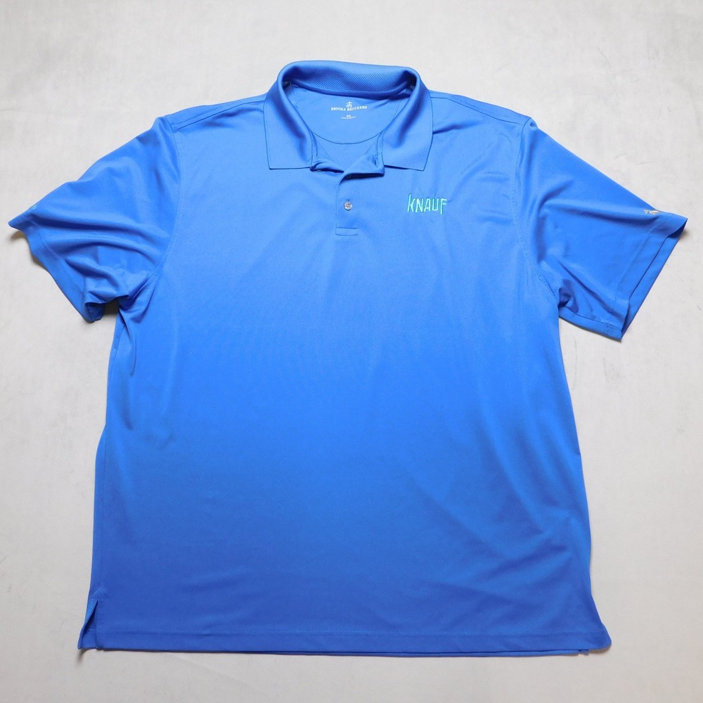 Brooks Brothers Mens 2XL Royal Blue Performance Polo Shirt Knauf 6 Sigma Logo